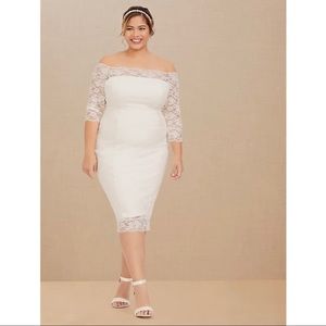 TORRID SPECIAL OCCASION IVORY LACE OFF SHOULDER BODYCON DRESS